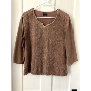 Sacred Threads Embroidered Stonewashed Tunic Top Womens L Earthy Mauve Boho